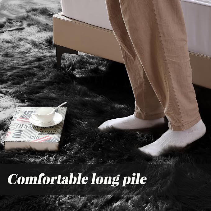ORINOVA Washable Faux Fluffy Fur Round Area 6.6ft Rugs - Image 3