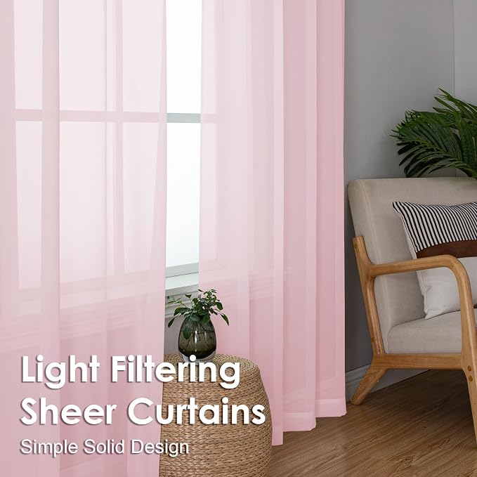 OVZME Blush Pink Sheer Curtains 96 Inches Long 2 Panels - Image 6