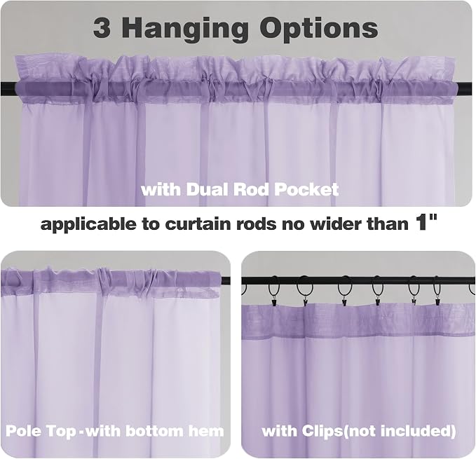 Chyhomenyc Lilac Sheer Curtains 84 Inch Length 2 Panels, Light Filtering Soft - Image 7