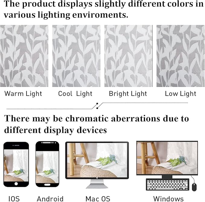 Lecloud Leia Texture Sheer White Curtains 54 Inch Length Set of 2 Panels - Image 5