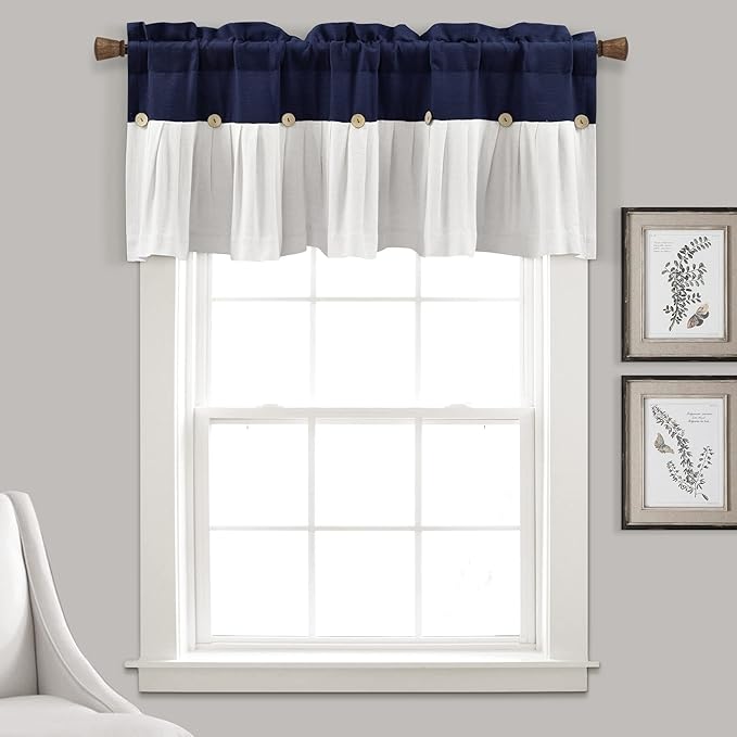 Lush Decor Linen Button Farmhouse Valance Curtians 52"W x 18"L Blue & White - Image 3
