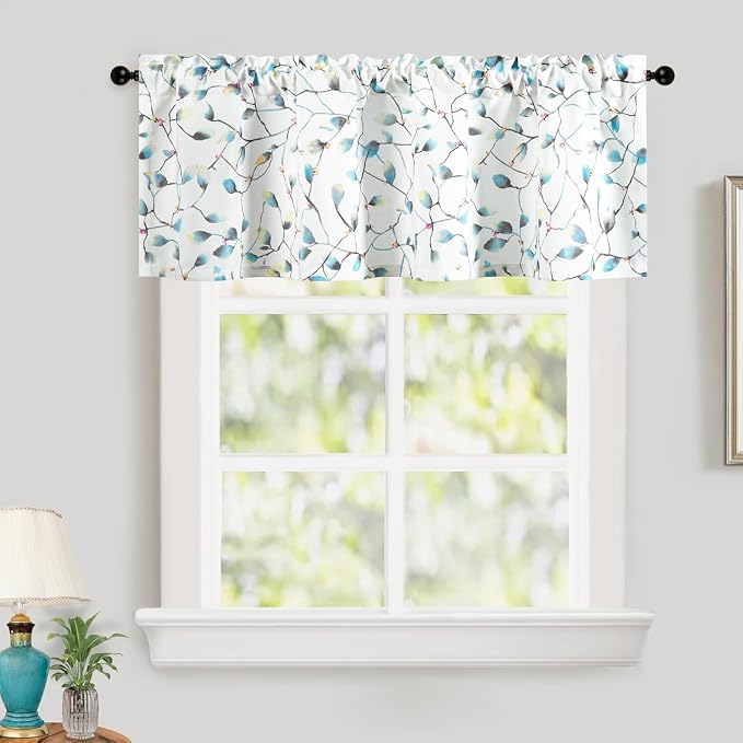Leeva Floral Kitchen Valances for Windows, Smooth Linen Textured Short Valance - Image 2