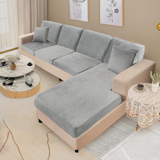 NAISI Sectional Couch Covers 8 Pieces Velvet Couch Cushion Covers L Shape Soft - Image 2
