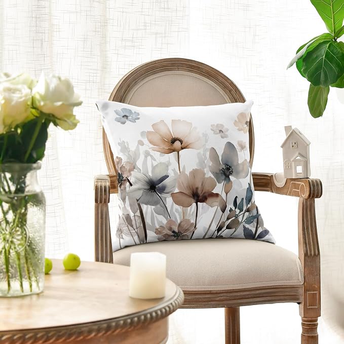 AVOIN colorlife Poppy Flowers Chinoiserie Throw Pillow Covers, 18 x 18 Inch - Image 3