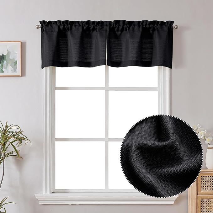 Chyhomenyc Black Valance for Windows, Faux Linen Slub Textured Small Kitchen by Chyhomenyc