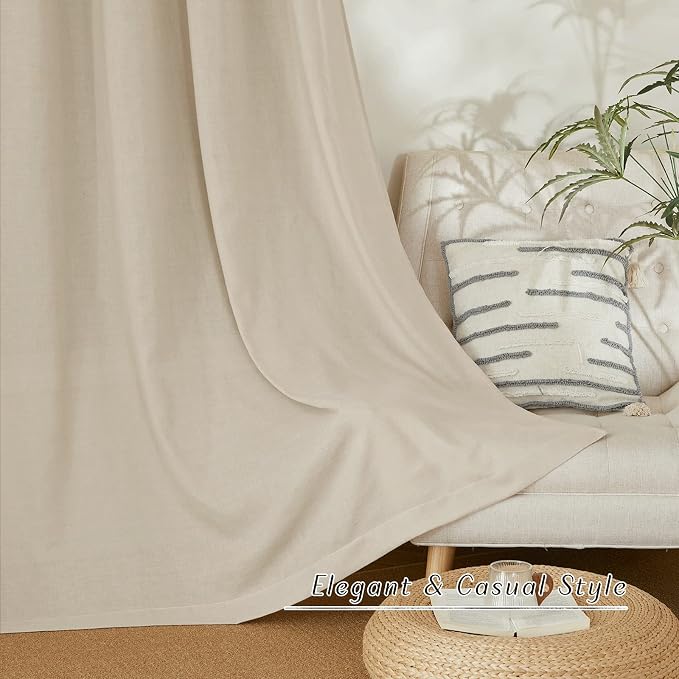 NICETOWN Linen Curtains for Windows 90 inch Long, Grommet Semi Sheer Vertical - Image 3
