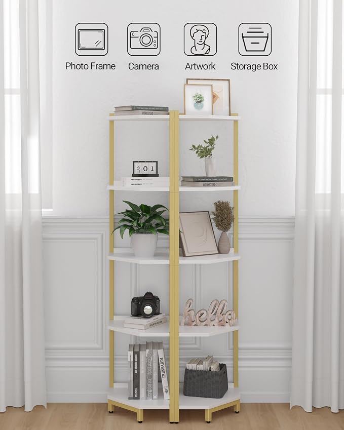 Hzuaneri Corner Shelf Stand, Corner Bookshelf, Storage Standing Shelf Unit - Image 4