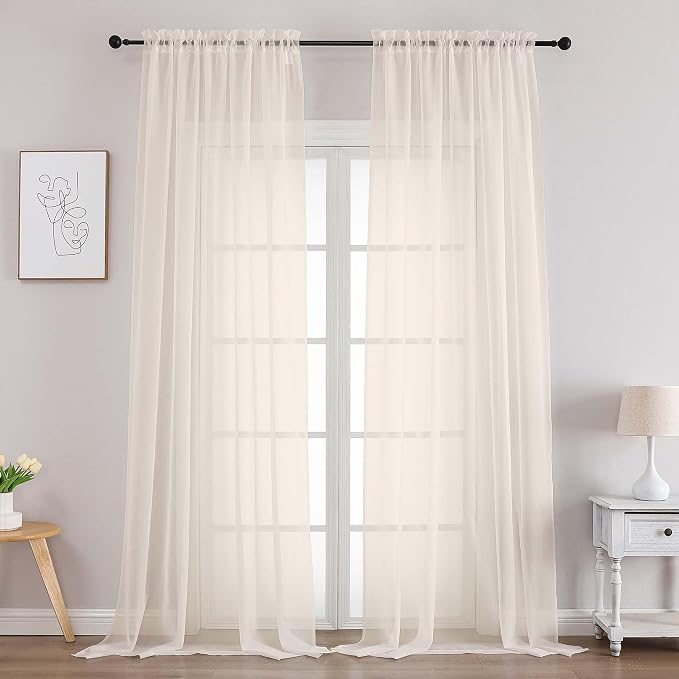 Chyhomenyc Cream Sheer Curtains 96 Inches Long 2 Panels, Light Filtering Cream by Chyhomenyc