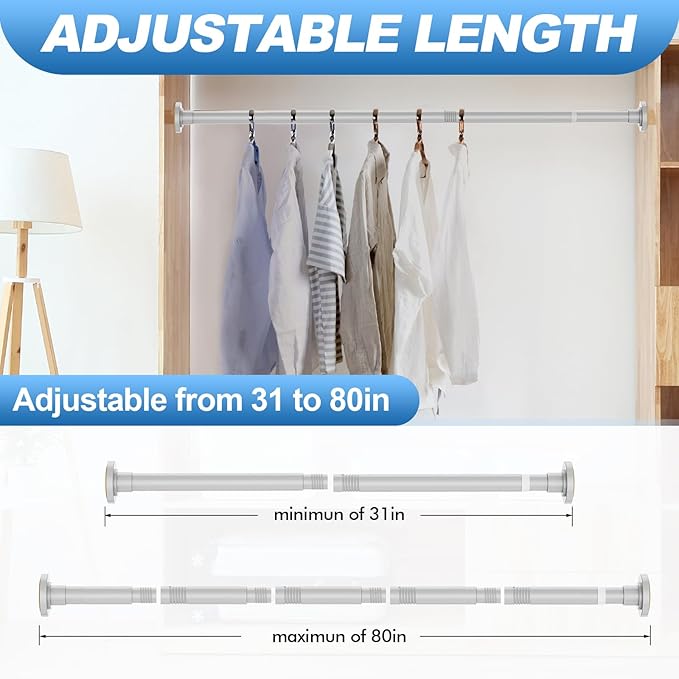 CorkLatta Silver Shower Curtain Rod 31 to 80 Inch, 1 Inch Diameter Adjustable - Image 4
