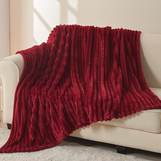 NEWCOSPLAY Super Soft Twin Blanket Red Premium Silky Flannel Fleece 3D Ribbed - Image 3