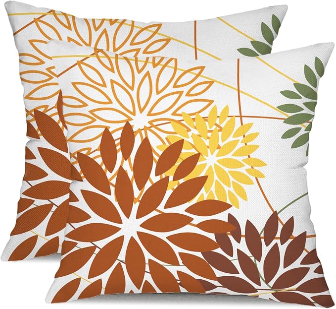 Brown and Yellow Floral Pillow Covers 20x20 Set of 2 Outdoor Waterproof by DFXSZ