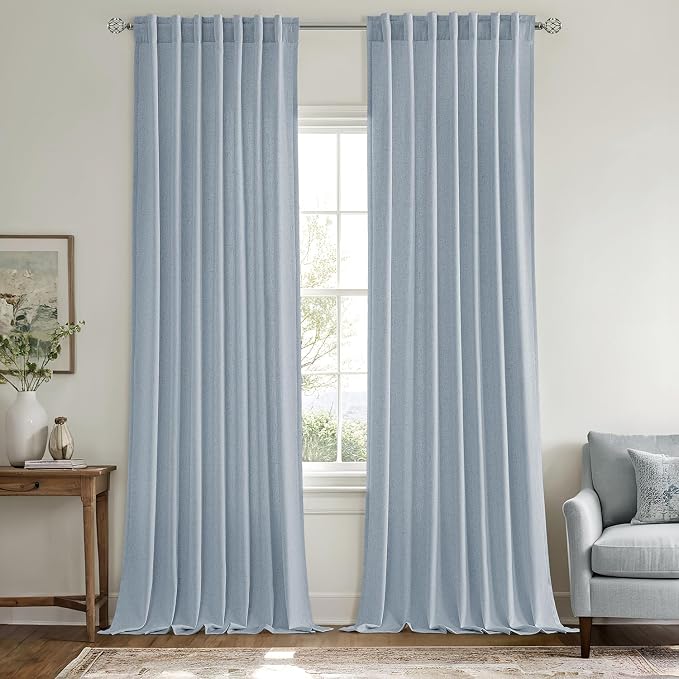 MIULEE Non-See-Through Privacy Linen Curtains 2 Panels, Chambray Blue Light - Image 3