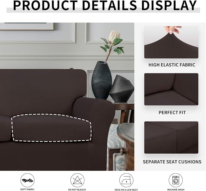 Easy-Going Oversized 3 Pieces Stretch Fleece Soft Loveseat Couch Cover - Image 6