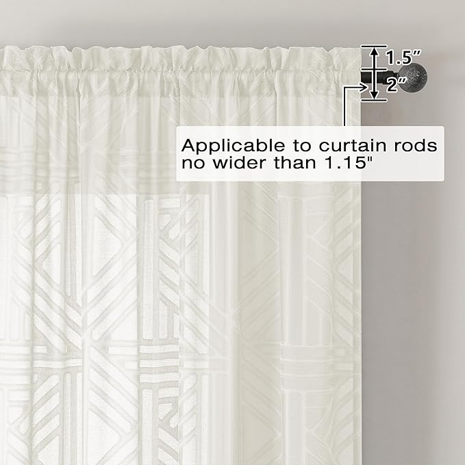 Simplebrand Ivory Semi Sheer Curtains 45 Inch Length 2 Panels, Geometric - Image 4