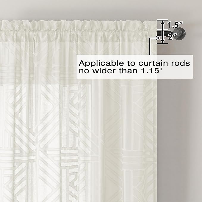 Simplebrand Ivory Semi Sheer Curtains 54 Inch Length 2 Panels, Geometric - Image 4