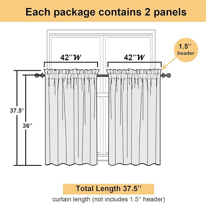 Lecloud Royal Blue Sheer Curtains 36 Inch Length 2 Panels, Solid Voile Cafe - Image 5