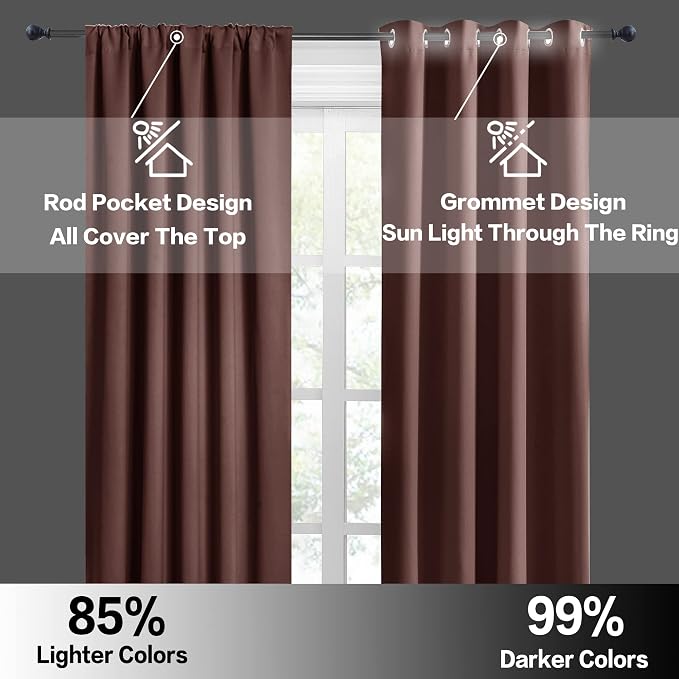 RYB HOME Short Chocolate Brown Blackout Curtains - Image 6