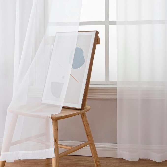 Simplebrand Sheer White Curtains 63 Inch Length 2 Panels, Rod Pocket Solid - Image 3