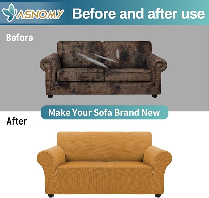 Asnomy Sofa Covers for 2 Cushion Couch Stretch loveseat Covers Slipcovers - Image 7