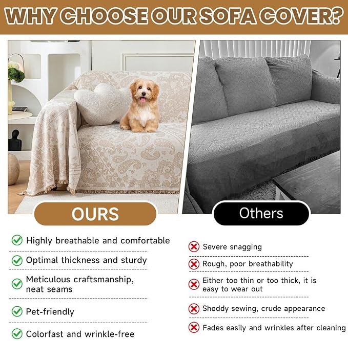ROOMLIFE Beige Couch Covers for Sofa, Sofa Covers Washable Non Slip Furniture - Image 3