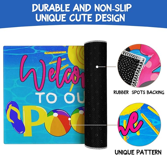 Summer Door Mat, Welcome to Our Pool Flamingo Indoor Outdoor Non-Slip Mat - Image 7