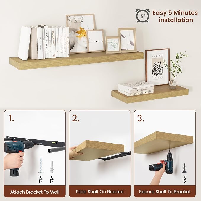 Vivelove 12 Inch Deep Floating Shelves 36 inch Long, 2 Inch Thick Wall Shelves - Image 9