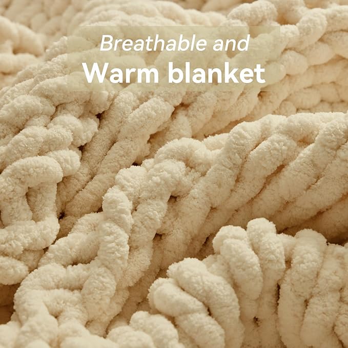 Negwoo Chunky Knit Throw Blanket, Handmade Oatmeal Crochet Big Thick Blanket - Image 3