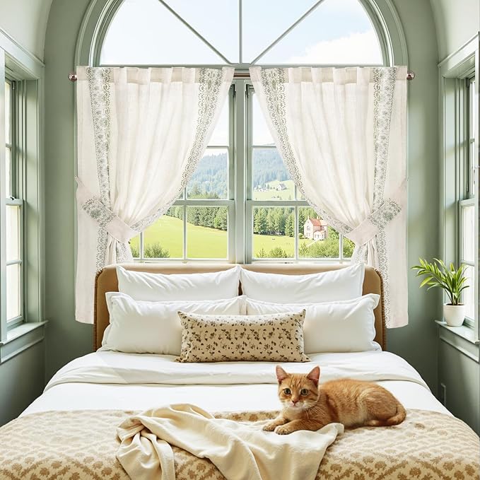 jinchan Small Window Curtains 54 Inch Length Linen Cafe Curtains - Image 2