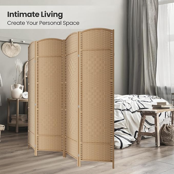 6 ft. Tall Room Divider and Folding Privacy Screen, Weave Fiber Foldable Panel - Image 4