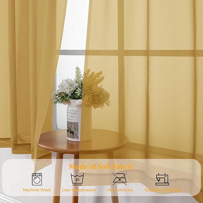 Gwine Gold Sheer Curtains 72 Inches Long 2 Panels Set - Image 7
