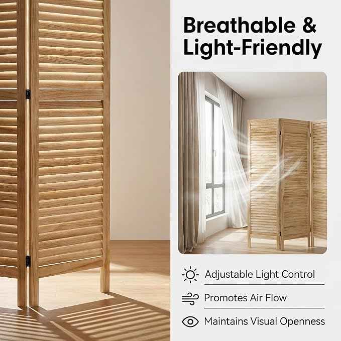 Bluecat 8 Panel Room Divider, Freestanding Solid Wood Partition Wall - Image 2