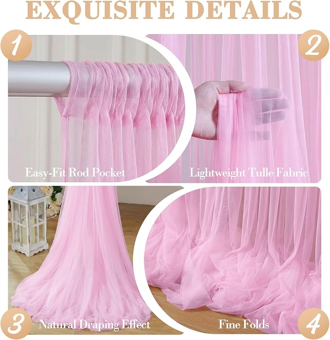 20ft x 15ft Pink Tulle Backdrop Curtain - Image 6