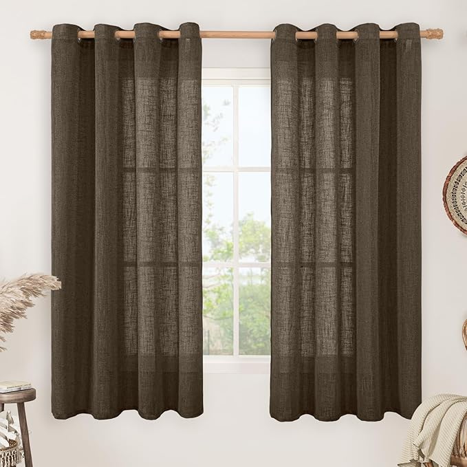 LAMIT Brown Linen Curtains 63 Inch Length by LAMIT