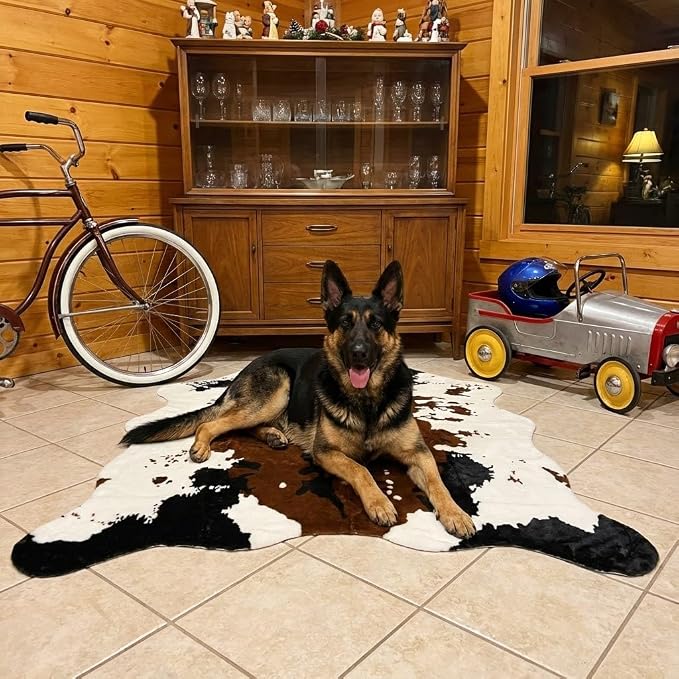 MustMat Brown Cow Print Rug 4'7''×5'3'' Faux Cowhide Rugs Cute Animal Printed - Image 6