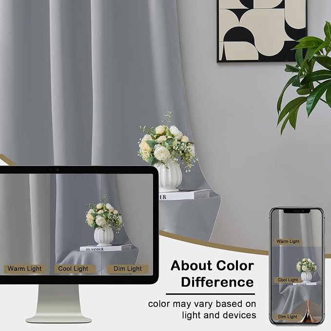 OVZME Silver Grey Blackout Curtains - Image 7