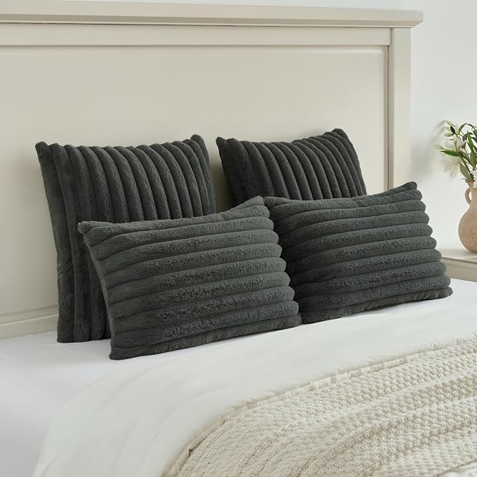 FUTEI Dark Grey Decorative Throw Pillow Covers Set of 2, 22x22 Inch Soft Fluffy - Image 5
