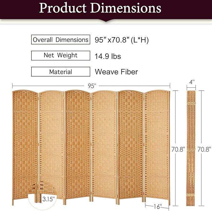 Rose Home Fashion 6 ft Tall Room Divider, Room Dividers and Folding Privacy - Image 3