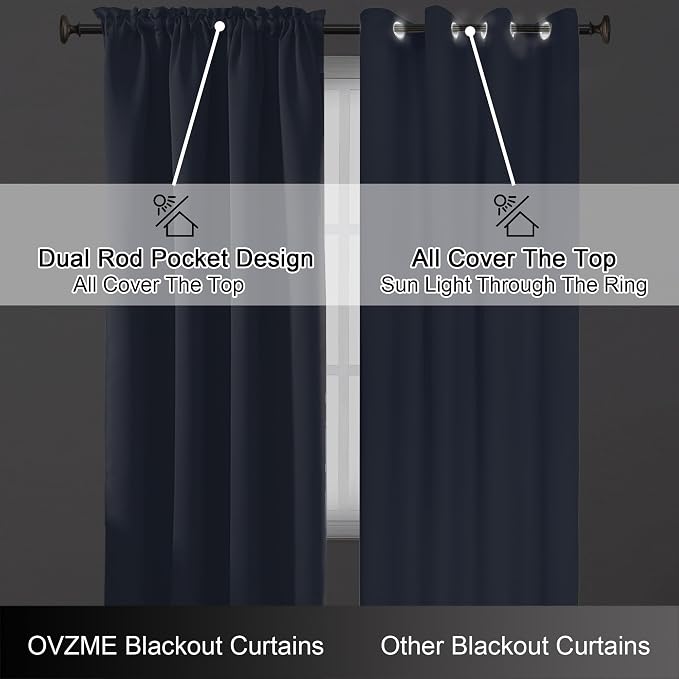 OVZME Denim Blue Short Blackout Curtains - Image 6