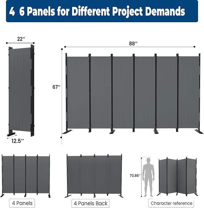 Room Divider, 4 Panel Upgraded Folding Privacy Screen, 88” Highly Secretive - Image 5