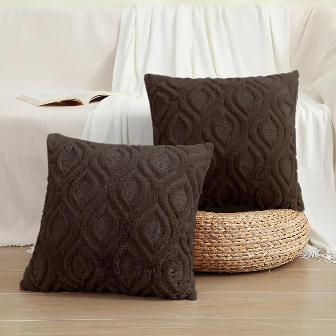 decorUhome Throw Pillow Covers 18x18 Inch Set of 2, Soft Plush Faux Wool Dark - Image 7