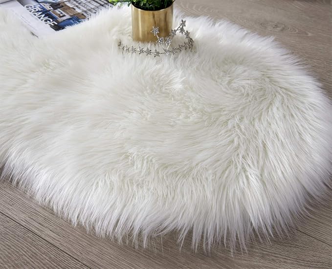 SERISSA Ultra Soft Fluffy Rug White Faux Sheepskin Fur Area Rug Shaggy Couch - Image 5