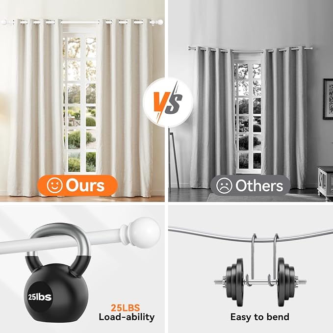 White Curtain Rods for Windows 66 to 120” - Image 4