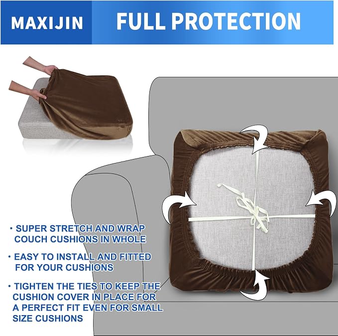 MAXIJIN Velvet Stretch Cushion Cover Fitted Couch Cushion Slipcovers 1 Pack Arm - Image 4