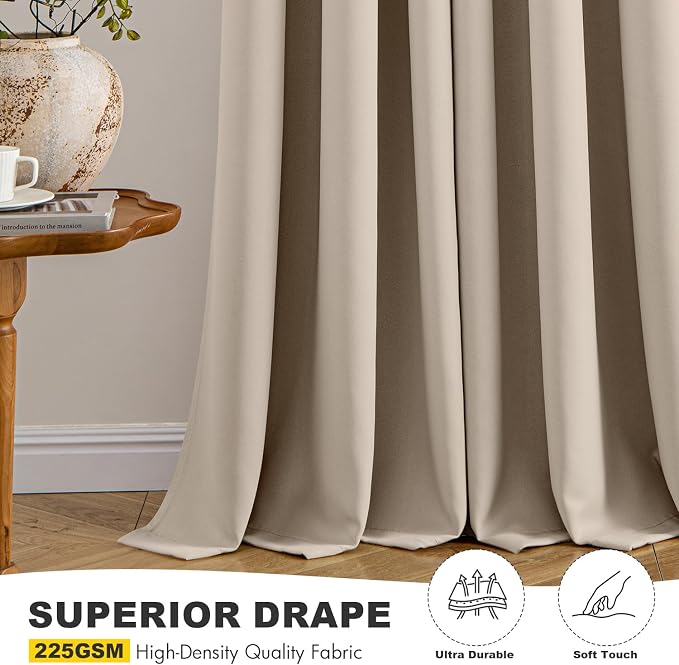 MIULEE Taupe Blackout Curtains for Bedroom Living Room 84 Inches Long 2 Panels - Image 5