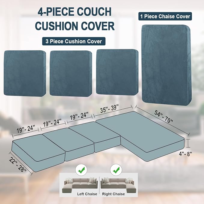 NAISI Sectional Couch Cover 4 Pieces Velvet Separate Couch Cushion Covers L - Image 6