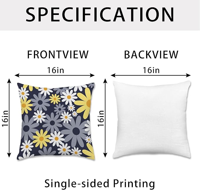 Hexagram Spring Summer Pillow Covers 16x16 Set of 4, Outdoor Floral Daisy - Image 6
