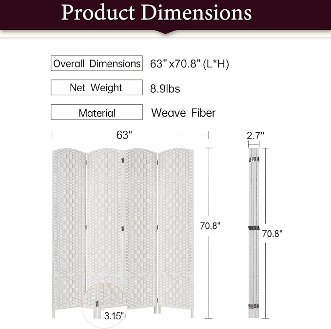 Rose Home Fashion 6 ft Tall Room Divider, Room Dividers and Folding Privacy - Image 3