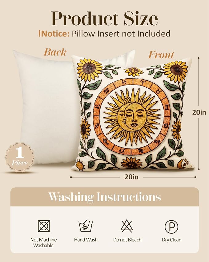 Embroidered Throw Pillow Cover 20x20 Inch - Image 4