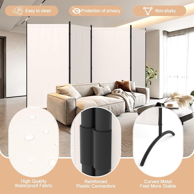Portable Room Divider 4 Panel Partition Room Dividers and Folding Privacy - Image 2