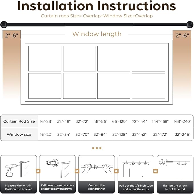 Zeerobee Curtain Rods for Windows 32 to 48, 1 Inch Industrial Wrap Around - Image 6